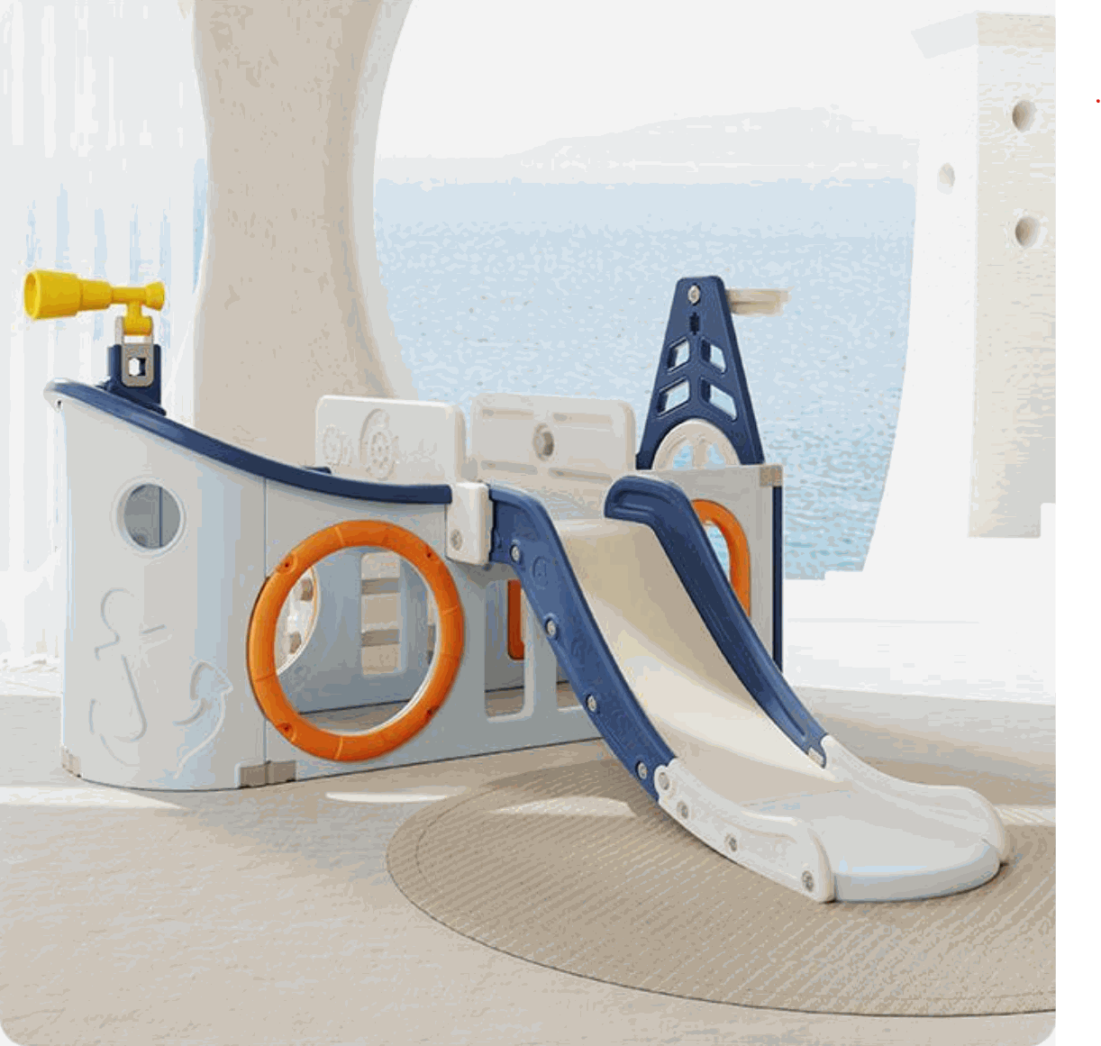 Speeltoestel Boot Multicolor blauw met glijbaan en verrekijker voor kinderen binnen en buiten