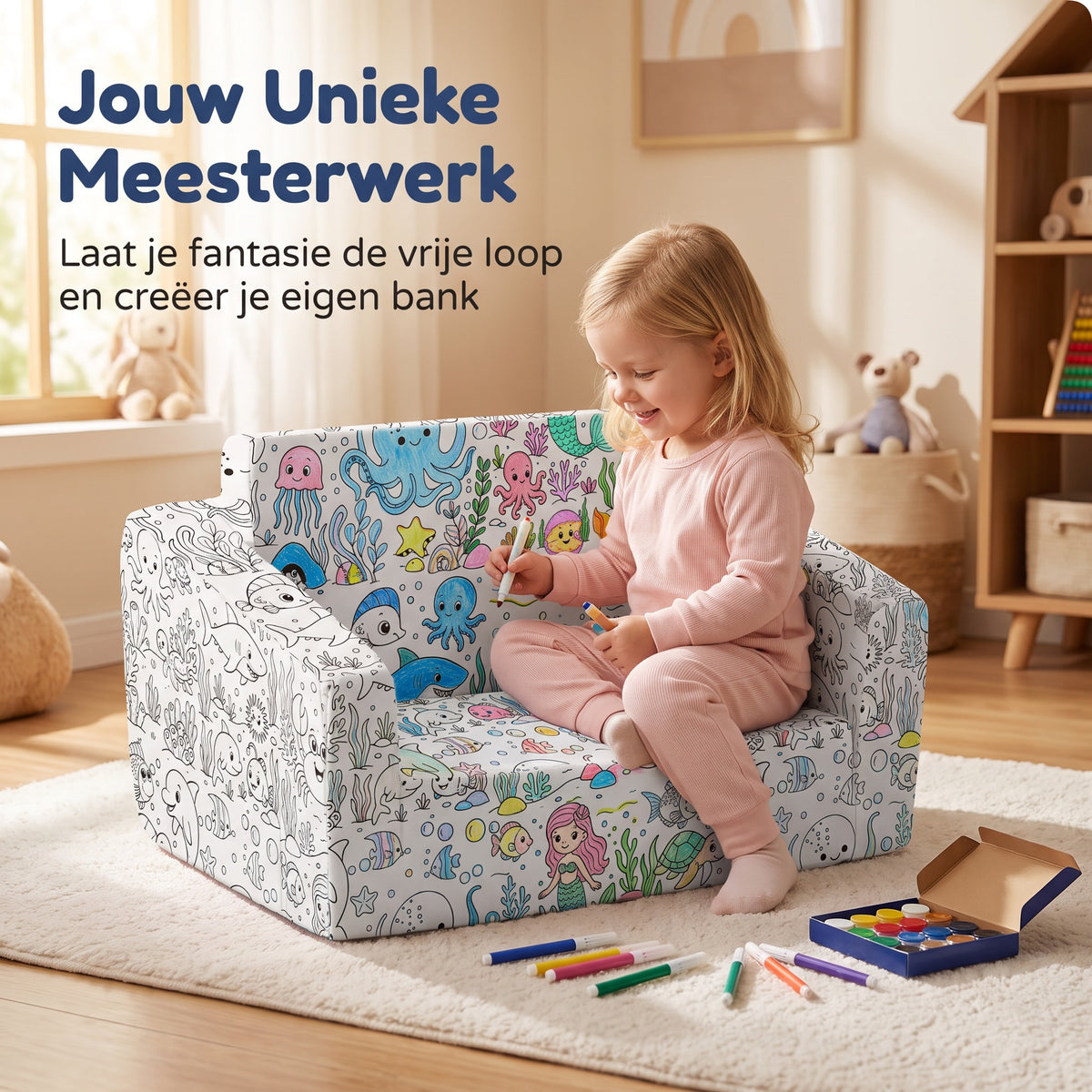 Kinderfauteuil Zelfinkleurbaar Aqua | Russle