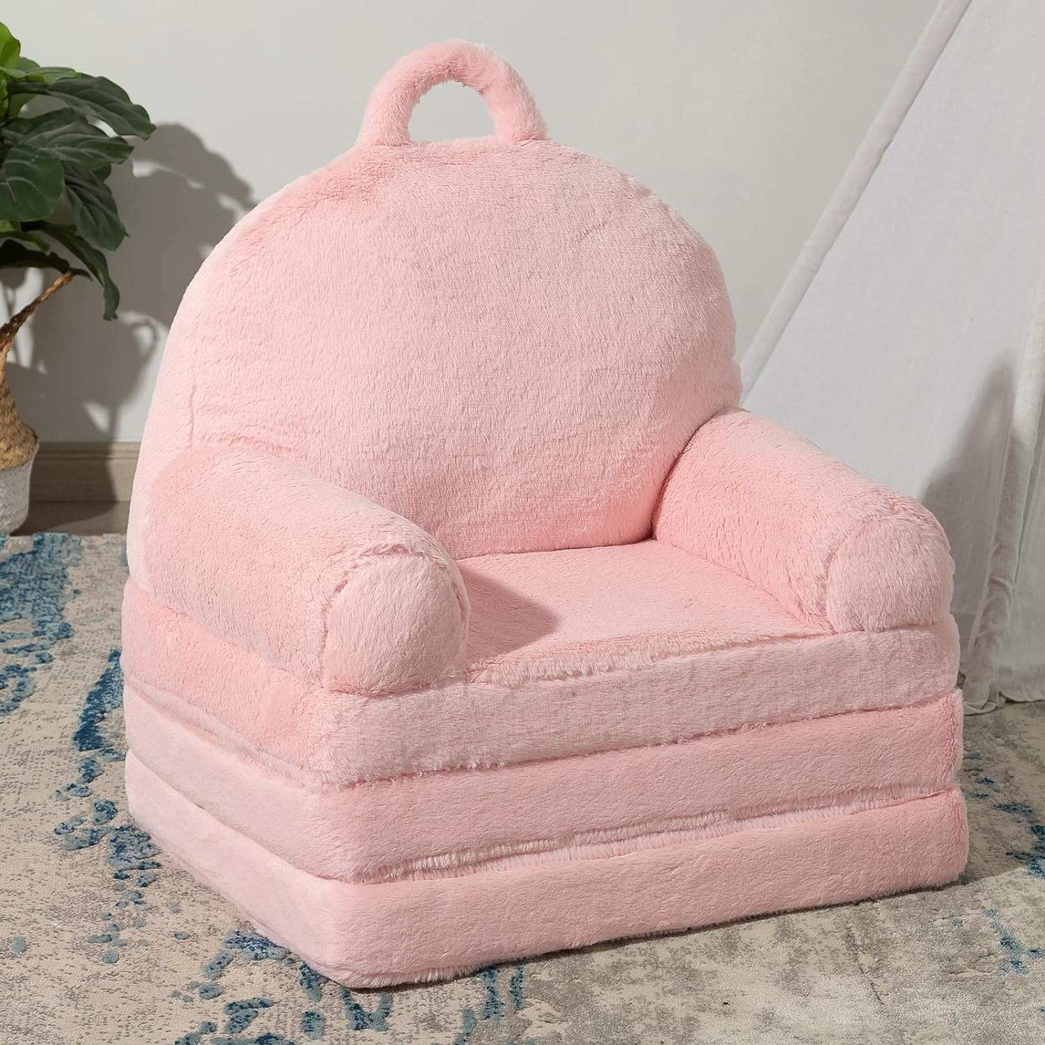 Pluizige Kinder Fauteuil roze zachte kinderstoel met verlengstuk voor comfort