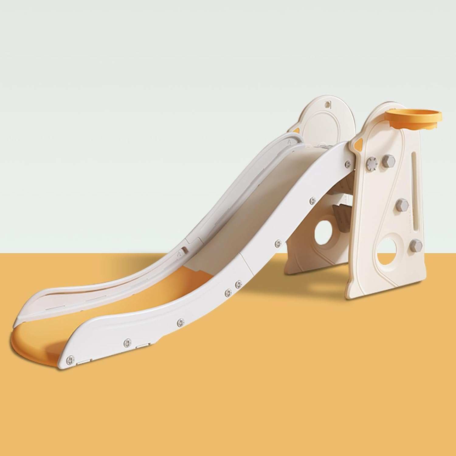 Glijbaan Robuust Peuter Kleuter geel crème opvouwbare kunststof glijbaan voor binnen en buiten kinderen 3-5 jaar