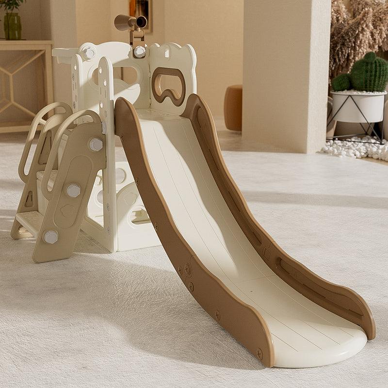 Speeltoestel Toren 3 in 1 crème bruin met glijbaan voor binnen en buiten in tuin voor peuters en kleuters