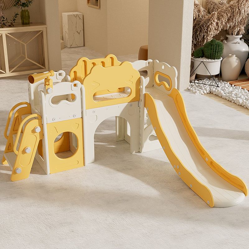 Speeltoestel Kasteel XL geel/crème met glijbaan voor binnen en buiten, peuter en kleuter speelgoed