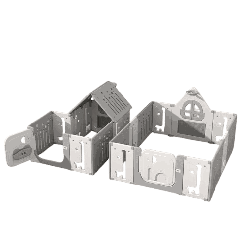 Speelhuis 2 in 1 grijs/wit kinderbox met hekje voor veilig spelen zonder gereedschap in elkaar te zetten