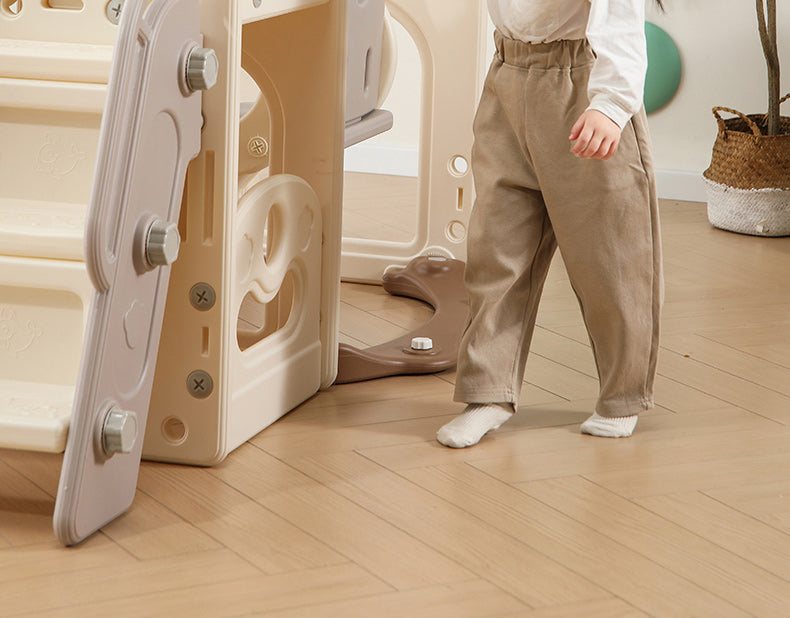 Speeltoestel Toren 3 in 1 crème/bruin kunststof glijbaan voor binnen en buiten peuters en kleuters