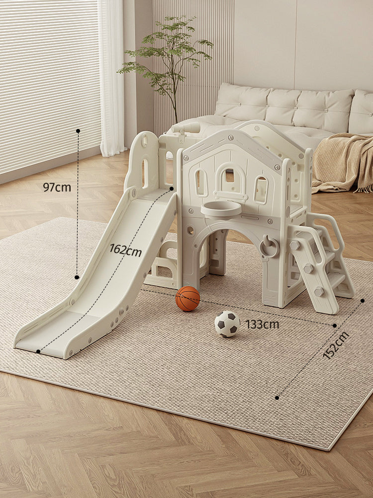 Speeltoestel Toren 3 in 1 Nature met glijbaan en basket Grijs/Wit