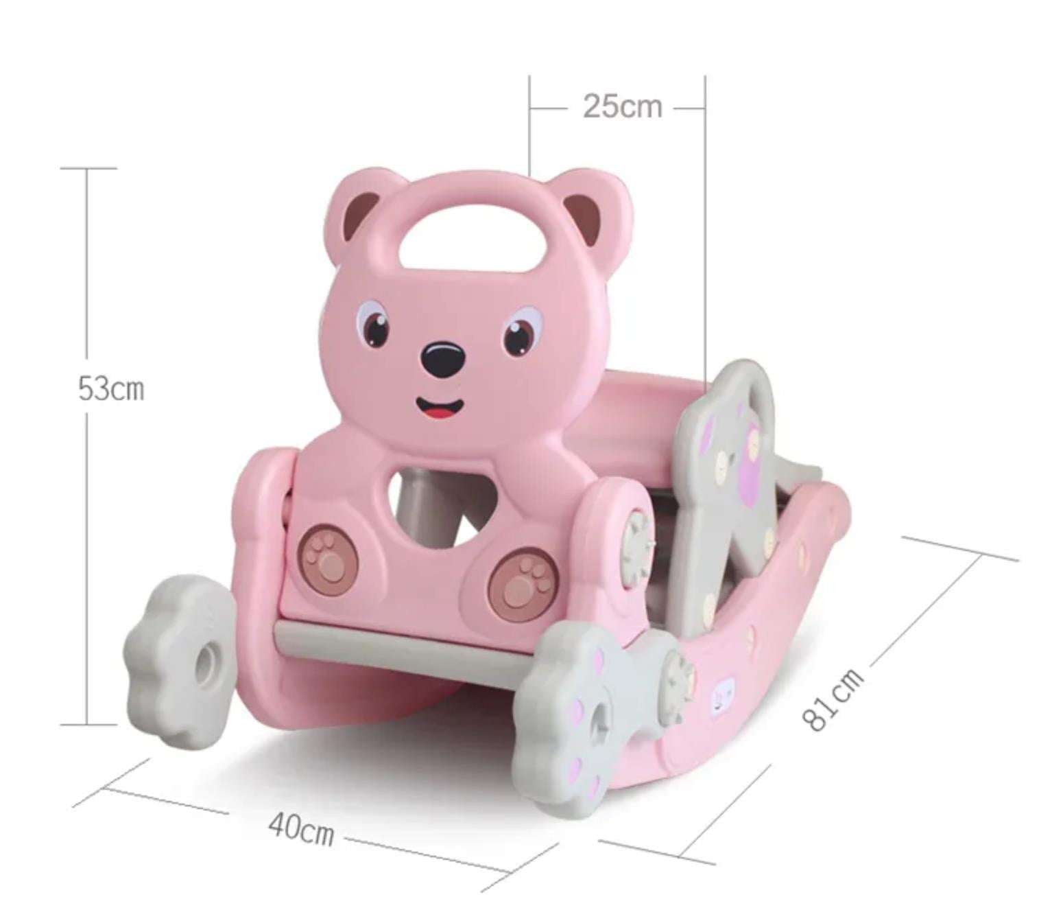 Hobbeldier Roze Beer kids pink rocking bear toy with dimensions and handle