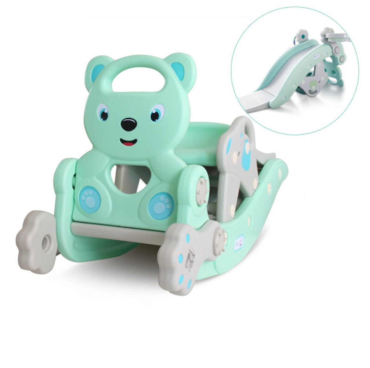 Hobbeldier Mint Groen Beer 2-in-1 kinderhobbelbeer en glijbaan van duurzaam kunststof in mintgroen