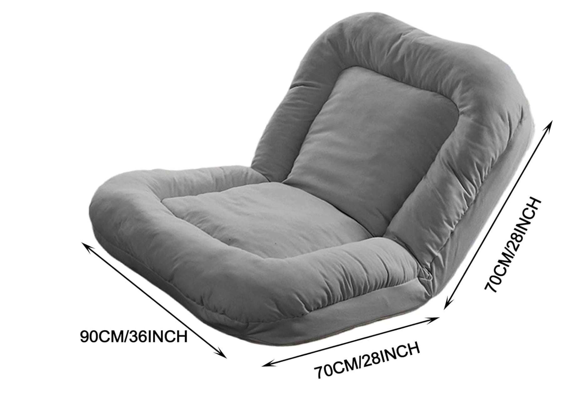 Grijze lounge slaapfauteuil van stof met stalen frame, afmetingen 70x90x70 cm, comfortabel en stijlvol.