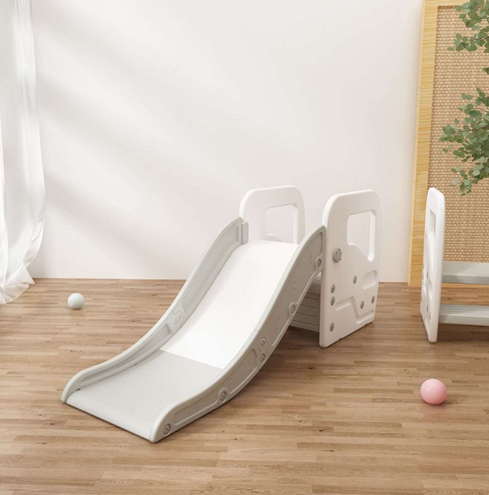 Glijbaan Peuter 2 in 1 wit/grijs kunststof peuterspeeltoestel met antislip treden