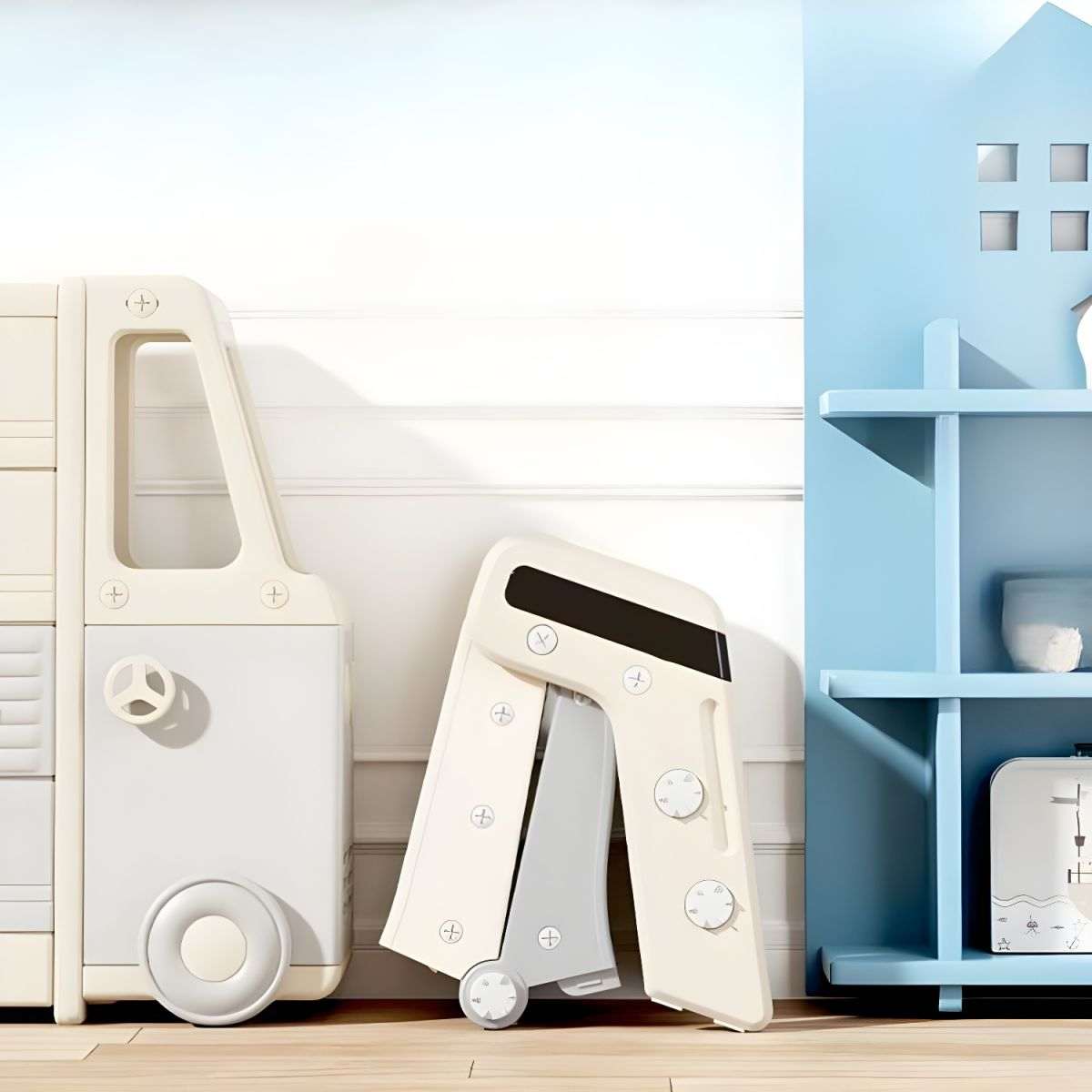 Glijbaan Modern Inklapbaar Peuter wit/grijs compact opgevouwen speelgoed binnen en buiten gebruik