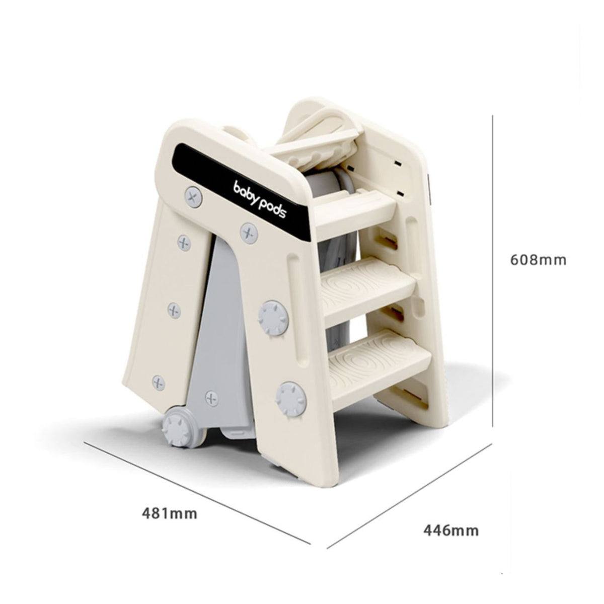 Inklapbare moderne peuterglijbaan wit/grijs voor binnen en buiten met antislip treden, compact en duurzaam