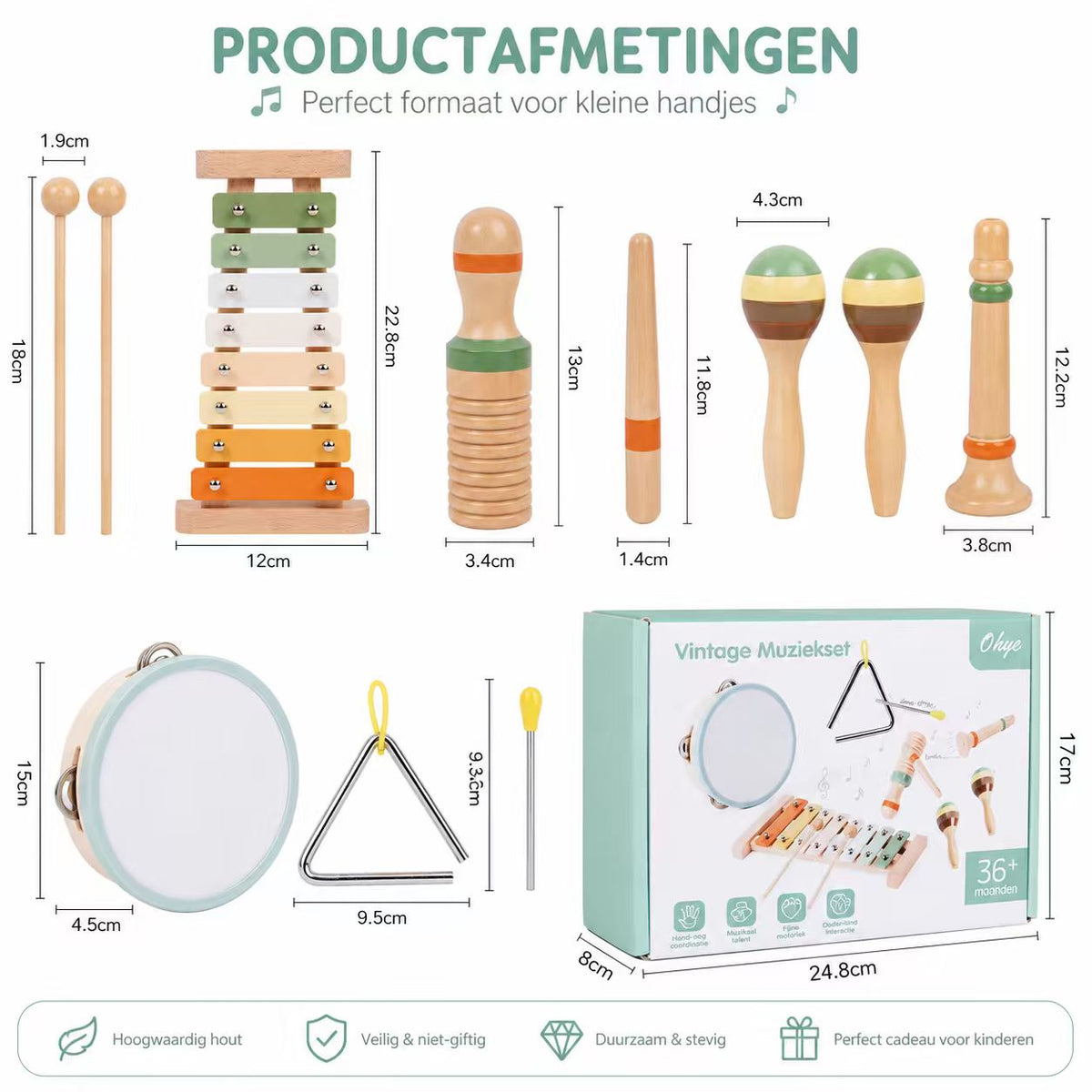 Houten Muziekset Montessori Blauw | Russle