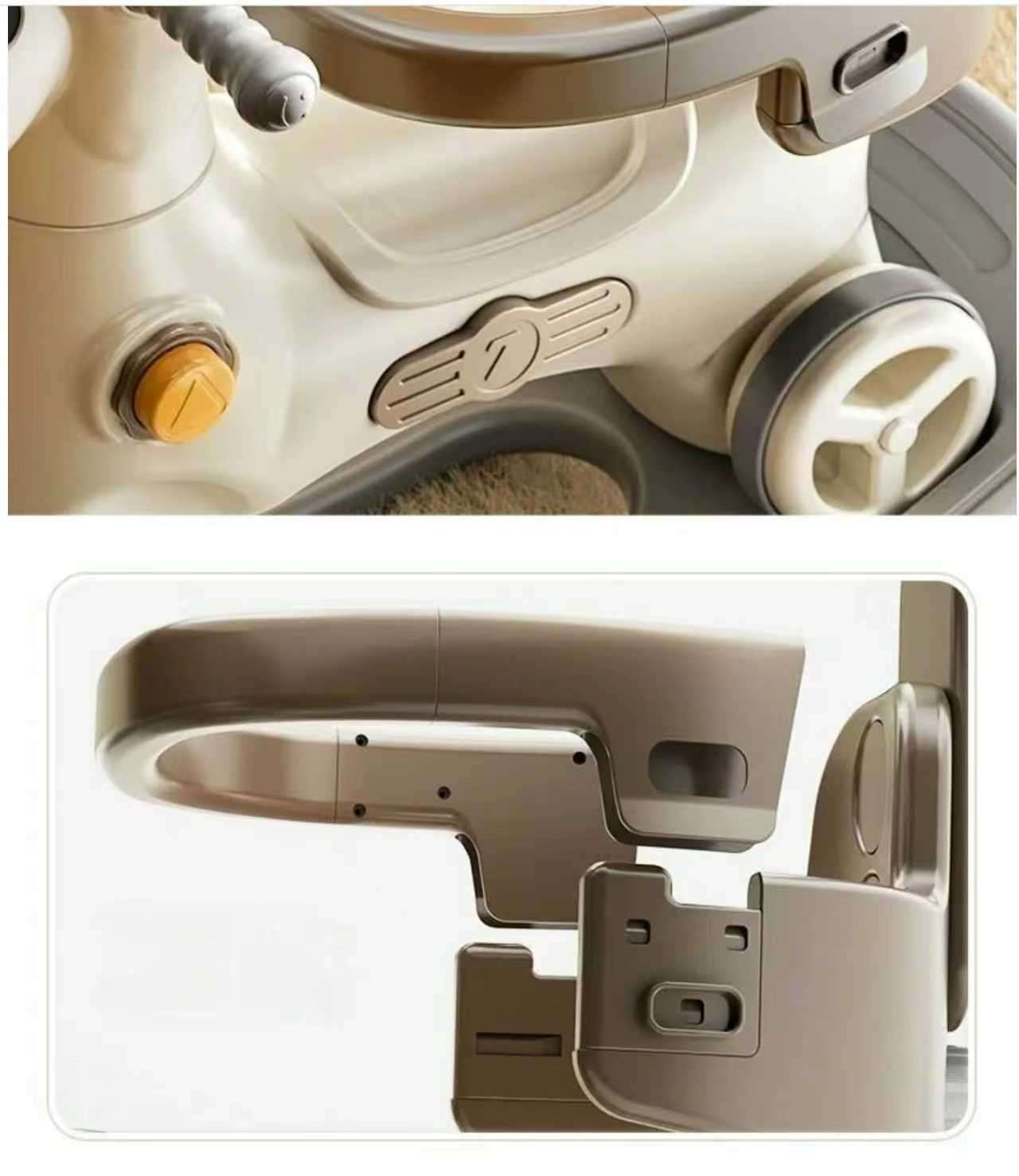 Grijs-crème Hobbelfiguur Loopwagen luxe met duwstang voor kinderen 1-3 jaar, multifunctioneel speelgoed