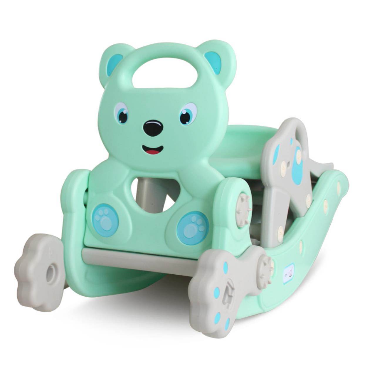Hobbeldier Mint Groen Beer 2-in-1 speelgoed hobbelpaard en glijbaan voor kinderen in mintgroen kunststof