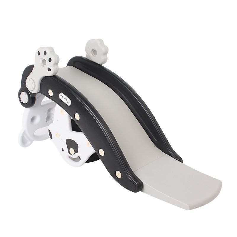 Zwart-witte Hobbelfiguur Panda 2-in-1 speeltoestel met glijbaan voor kinderen