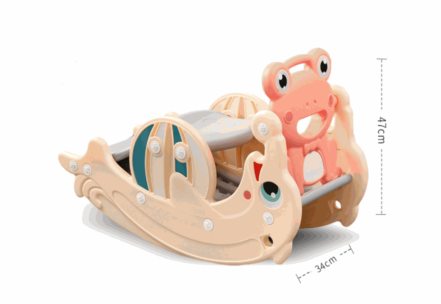 Hobbeldier Peach Roze 2-in-1 kinderhobbelpaard en glijbaan met kikker en dolfijn design
