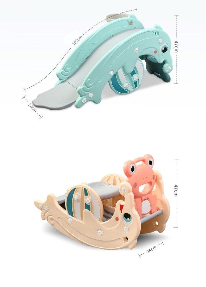 Hobbeldier Peach Roze kikker-dolfijn 2-in-1 hobbelpaard en glijbaan voor kinderen