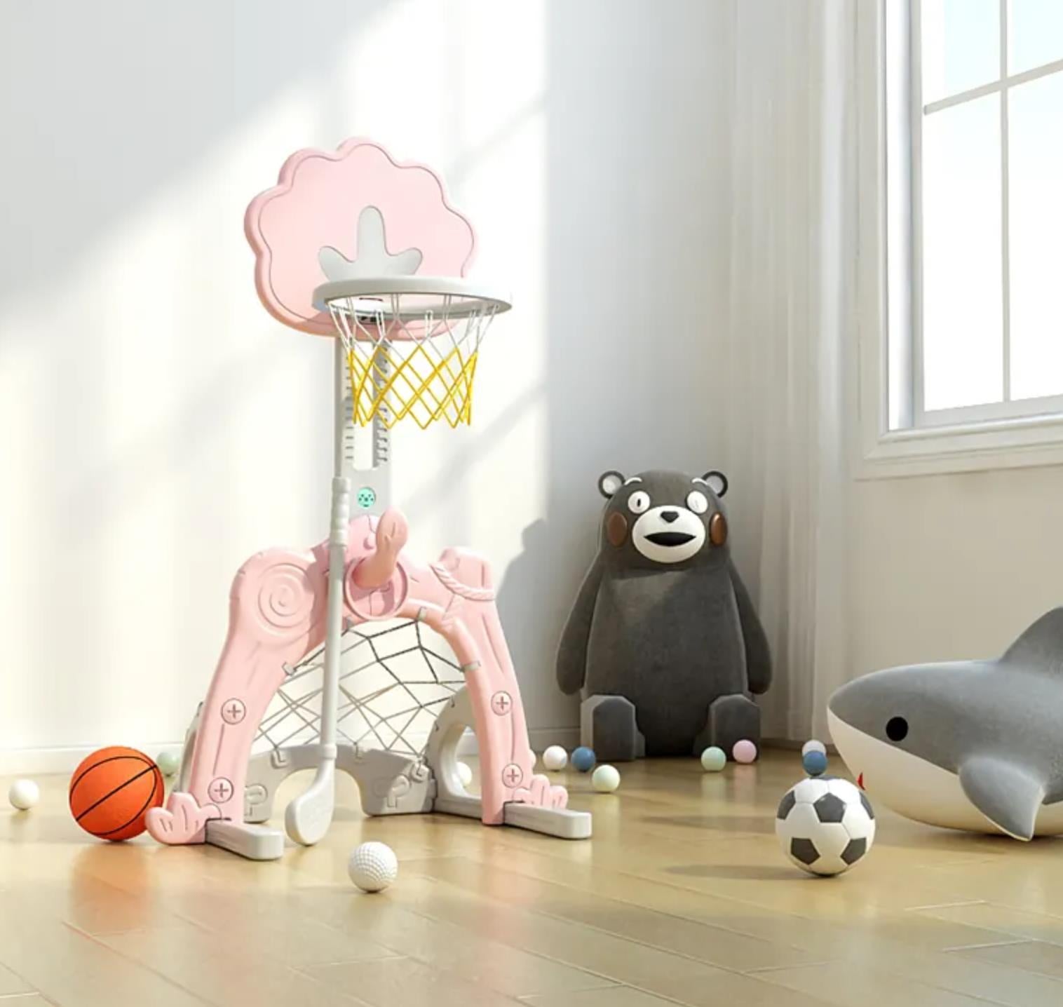 Basketbalstandaard Boom- Roze met goaltje, golfstick en 3 ballen