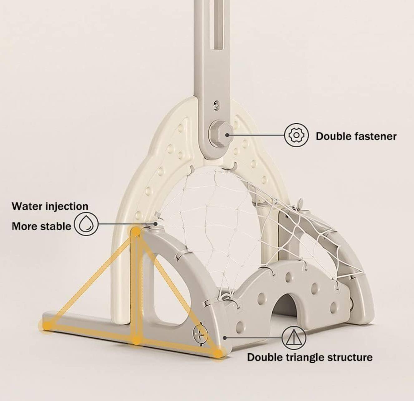 Witte verstelbare Basketbalstandaard Ster met goaltje, hockeystick en 3 ballen voor binnen en buitengebruik