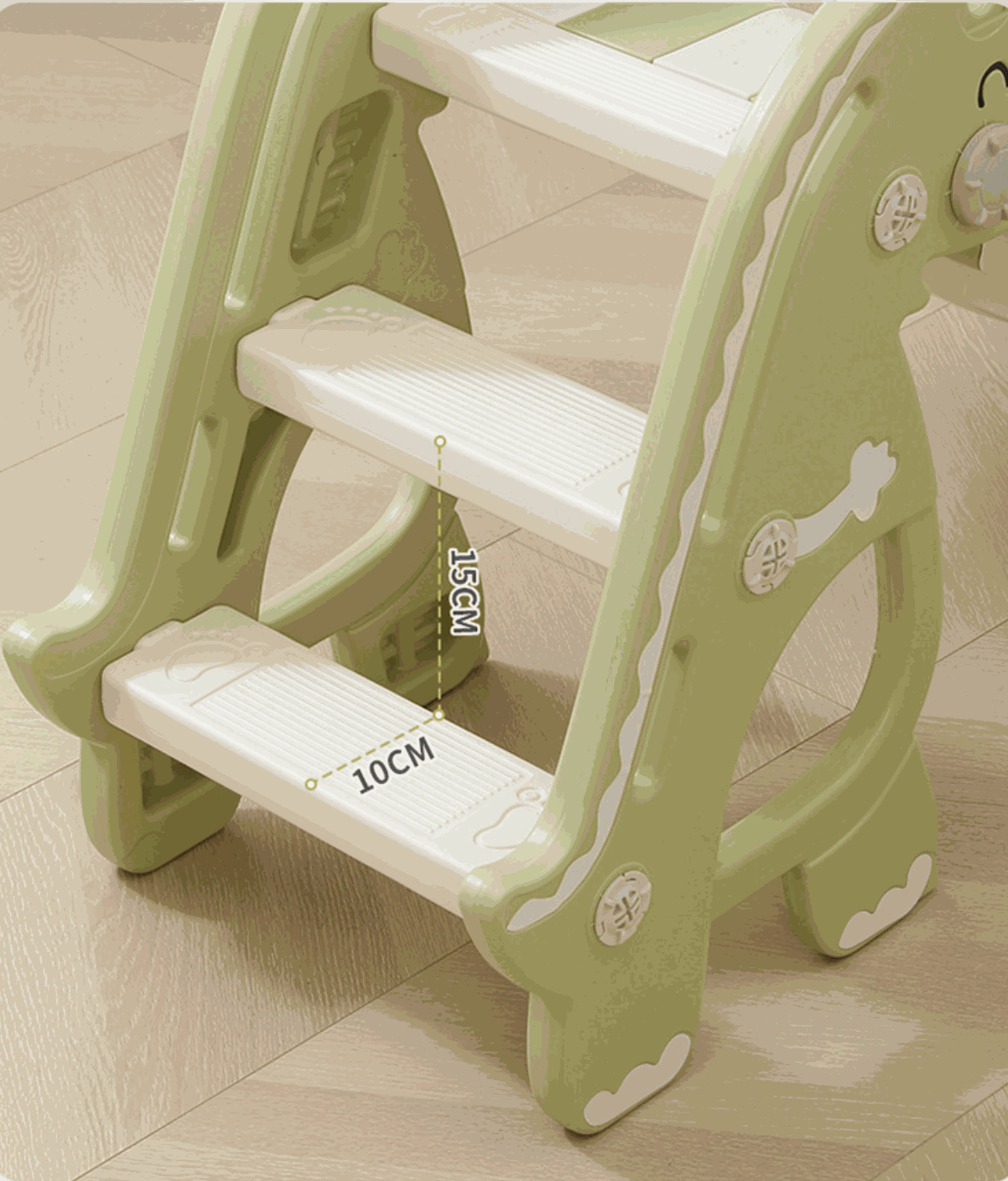 Glijbaan Dino Groen kinderspeeltoestel met antislip treden en duurzaam kunststof voor binnen en buitengebruik