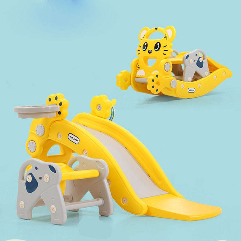 Hobbeldier Roze Tijger 2-in-1 hobbelpaard en glijbaan voor peuters, duurzaam kunststof, roze en grijs