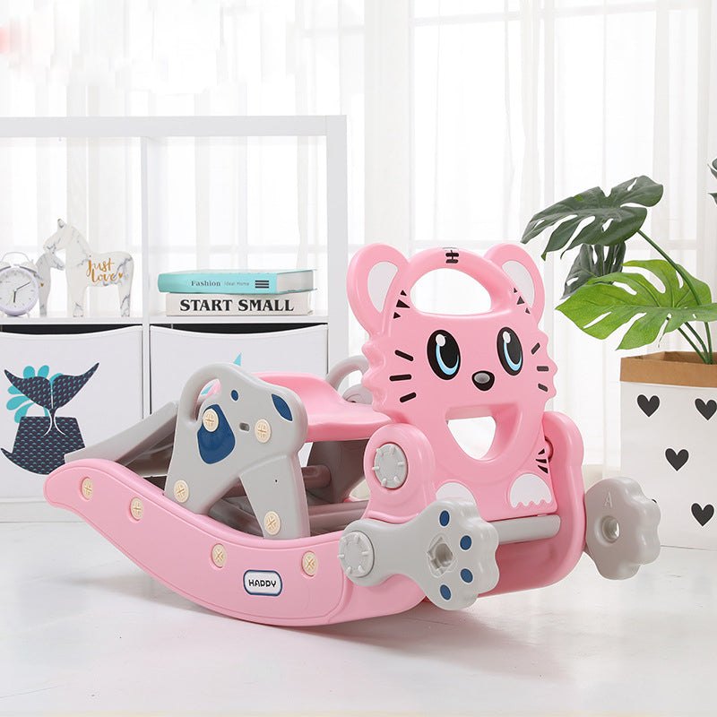 Hobbelfiguur Roze Tijger 2-in-1 hobbelpaard en glijbaan voor kinderen van 1-3 jaar, roze kunststof speelgoed
