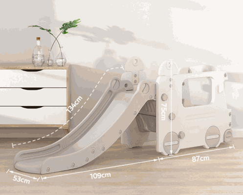 Wit Speeltoestel Peuter Busje met glijbaan van duurzaam kunststof voor binnen en buiten, geschikt voor kinderen van 1-3 jaar