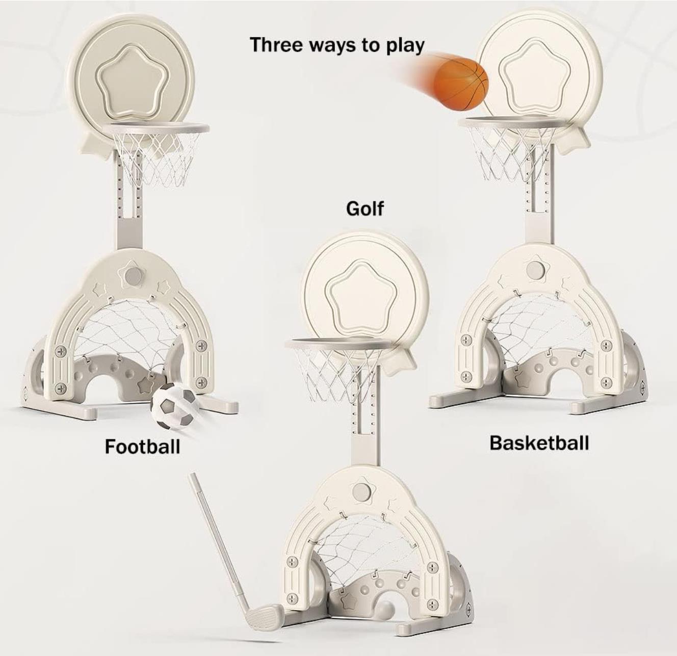Basketbalstandaard Ster - Wit met goaltje, golfstick en 3 ballen