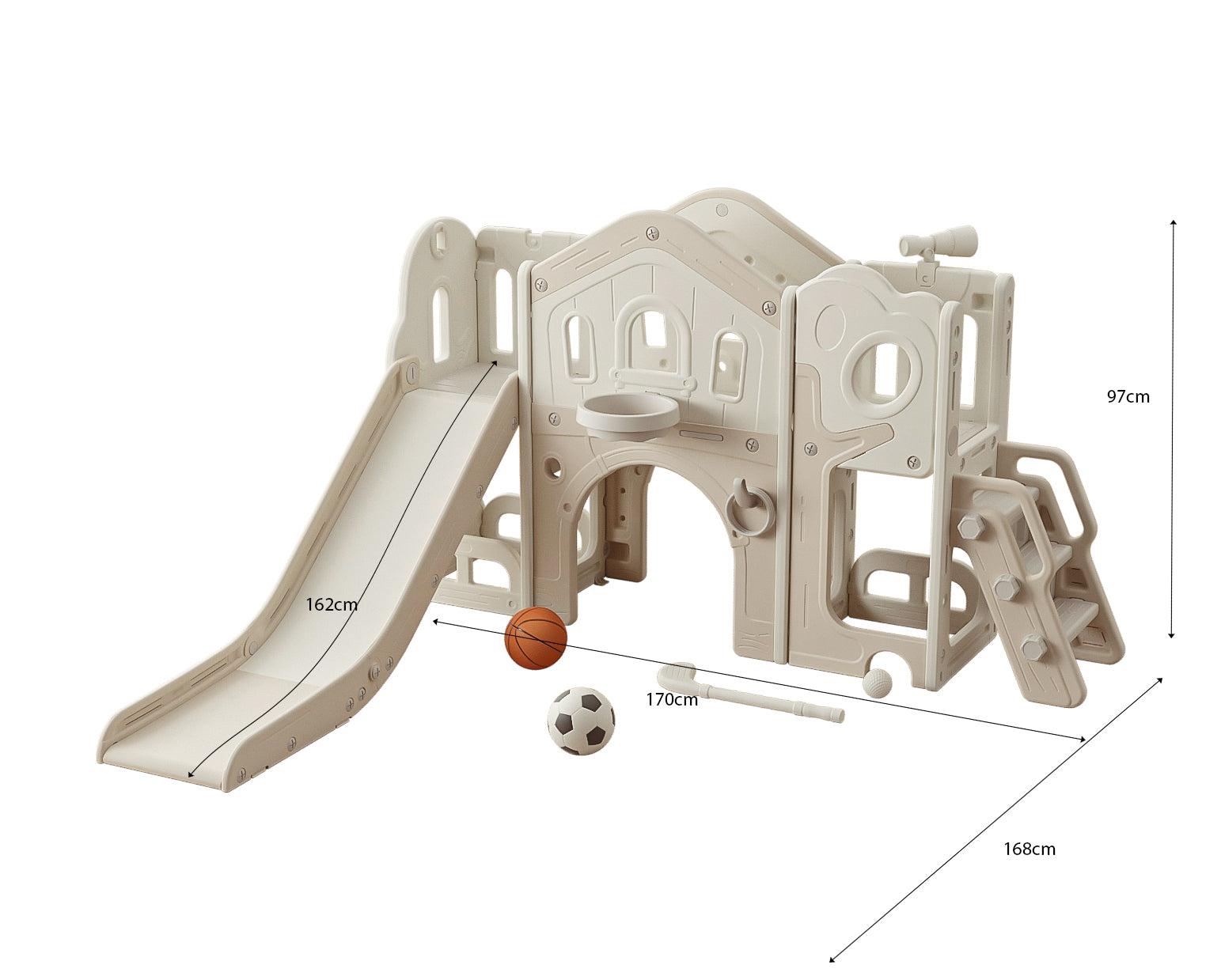 Speeltoestel Toren Luxe Nature beige met glijbaan en loopbrug voor kinderen binnen en buiten