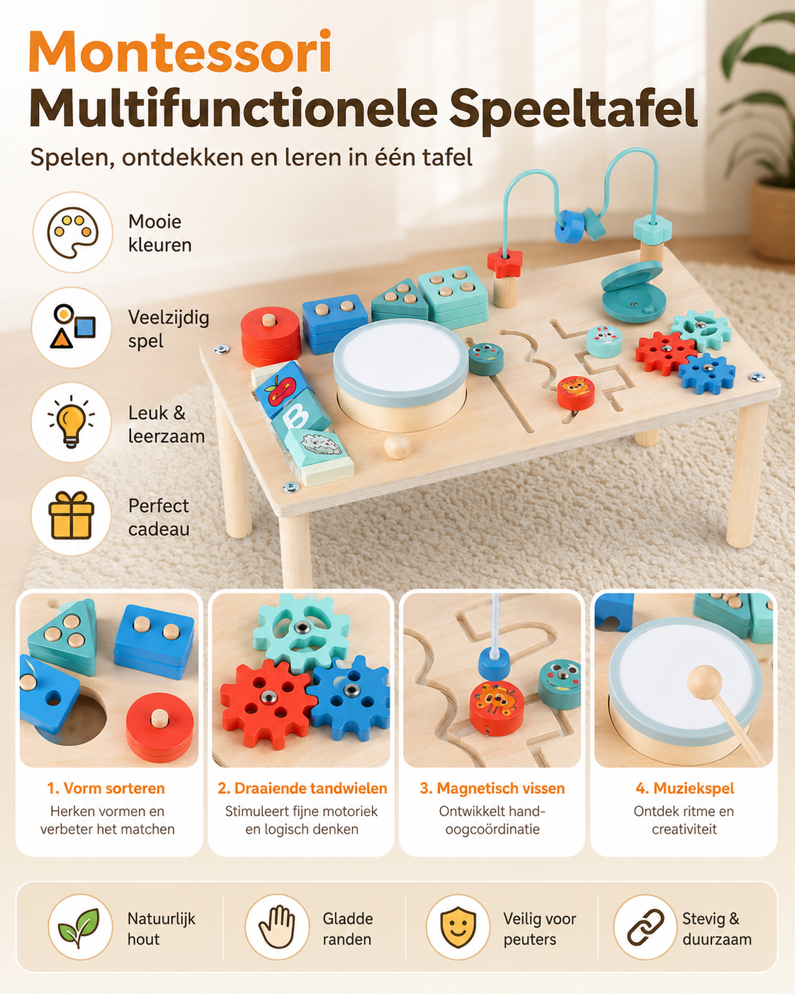 Houten Activiteitentafel met Trommel | Russle