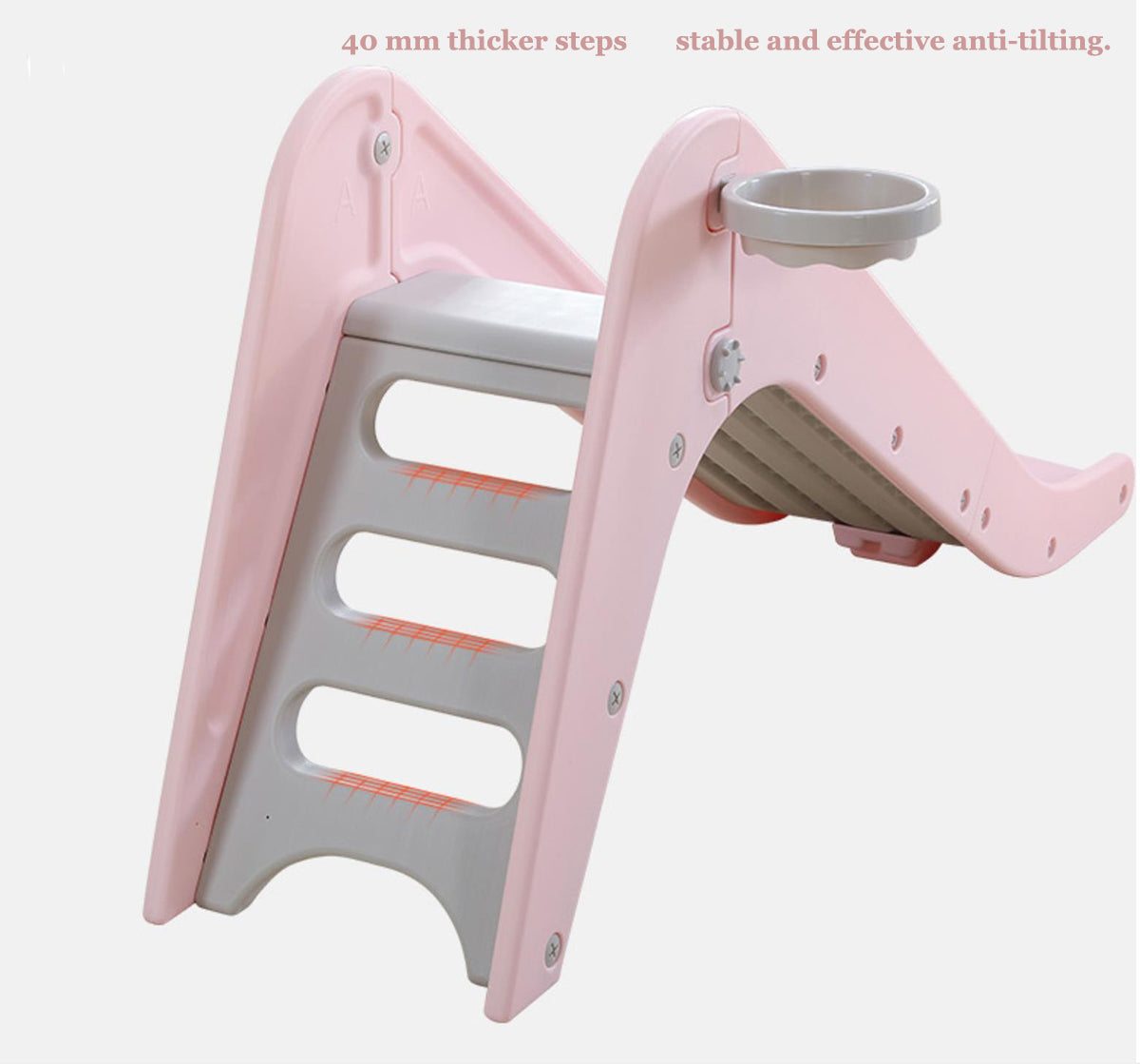 Glijbaan Kleuter Nordic roze XL extra lang kunststof glijbaan voor binnen en buiten met antislip treden en stabiele constructie