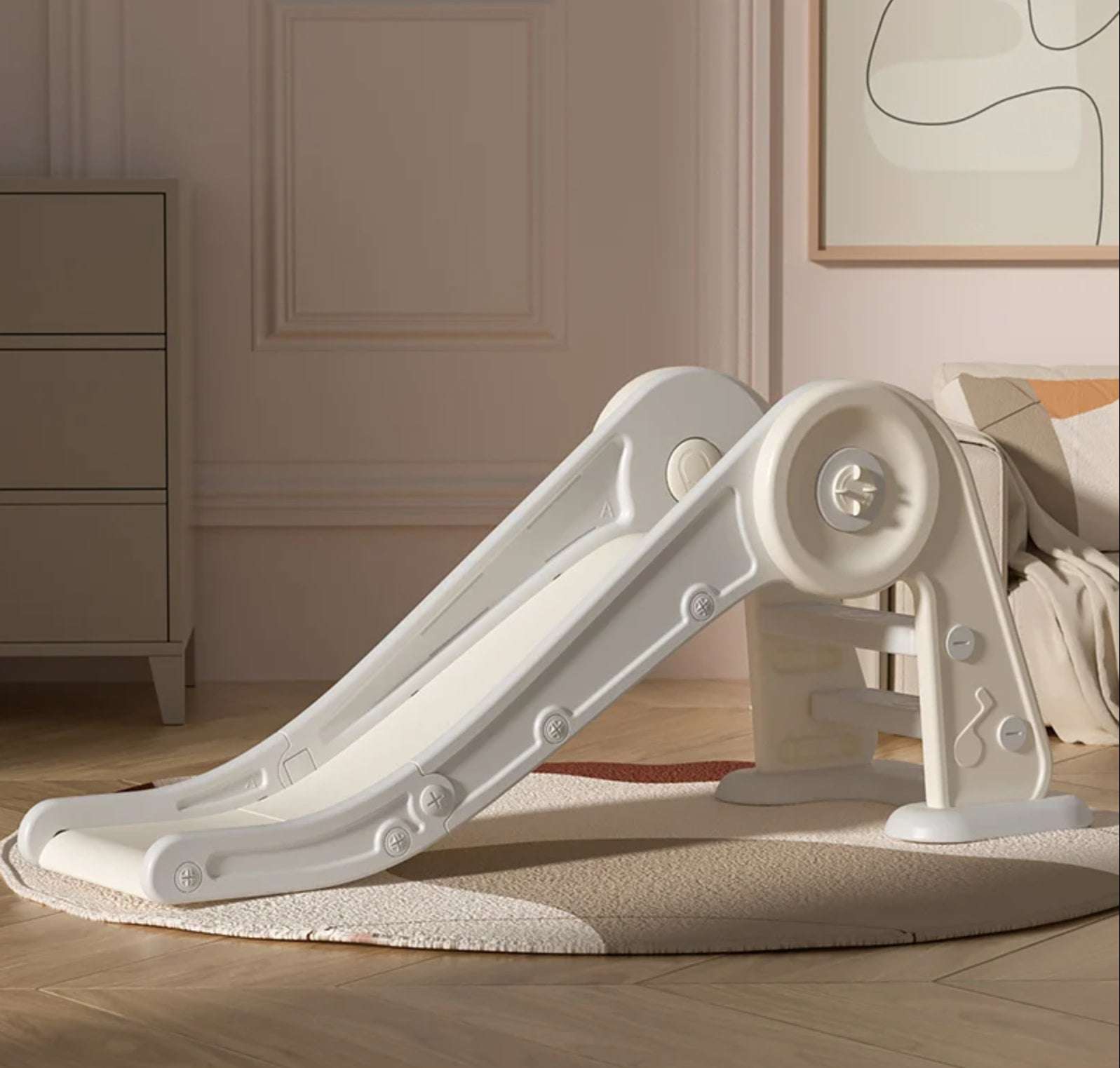 Glijbaan Luxe Inklapbaar wit/grijze peuter glijbaan voor binnen en buiten met antislip treden