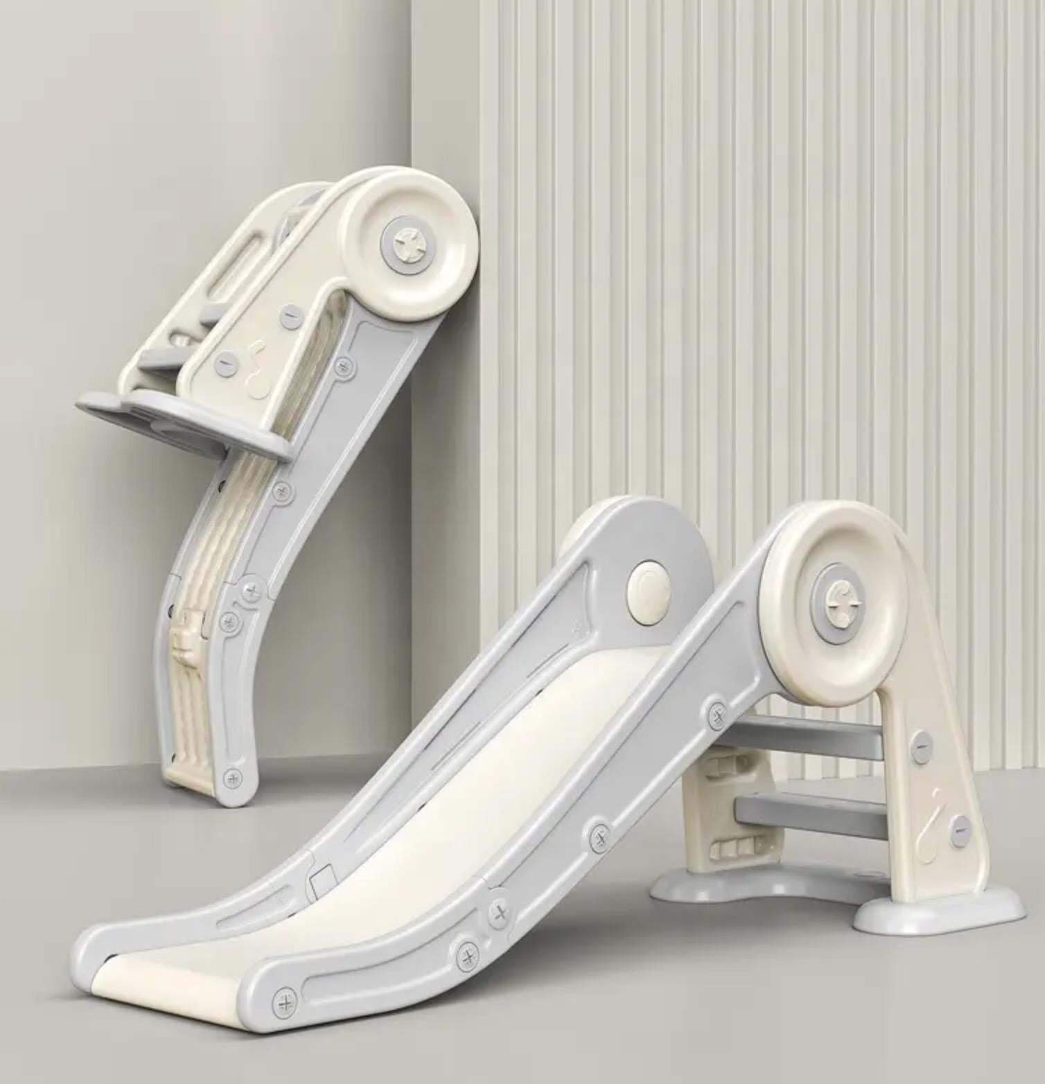 Glijbaan Luxe Inklapbaar Peuter wit/grijs voor binnen en buiten, inklapbare kunststof glijbaan met antislip, geschikt voor kinderen 1-5 jaar