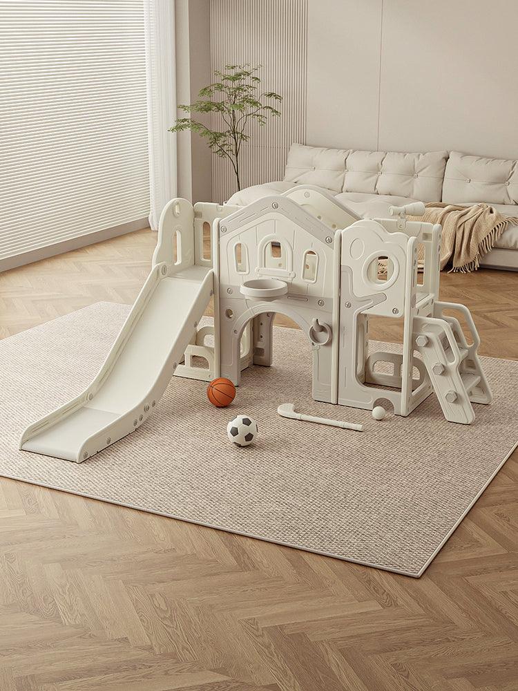 Speeltoestel Toren Luxe Nature grijs/wit met glijbaan en loopbrug voor kinderen, geschikt voor binnen en buiten, duurzaam kunststof