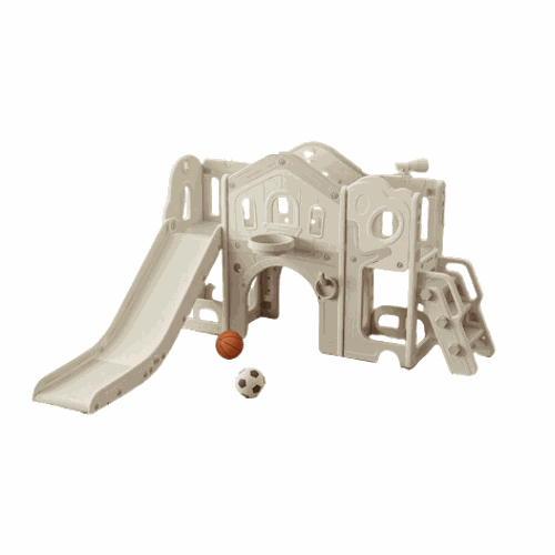 Speeltoestel Toren Luxe Nature grijs/wit met glijbaan en loopbrug voor kinderen binnen en buiten