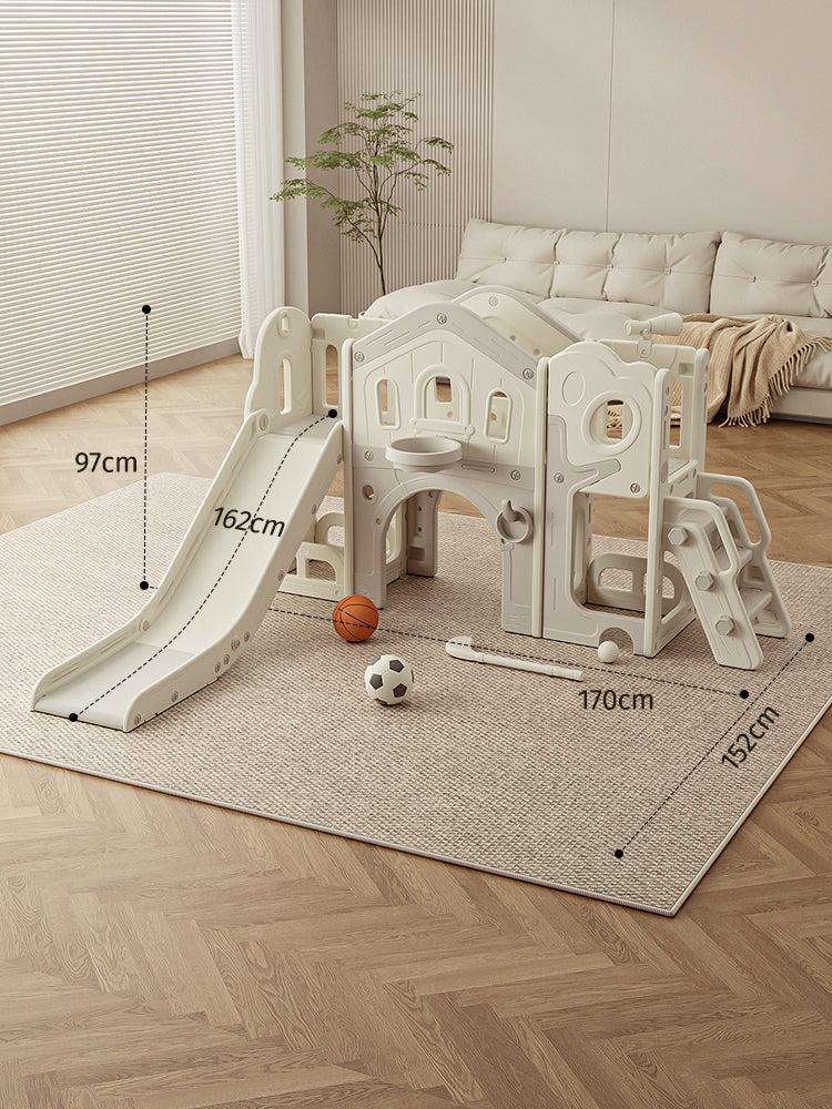 Speeltoestel Toren Luxe Nature grijs/wit kinderspeeltoestel met glijbaan en loopbrug voor binnen en buiten gebruik
