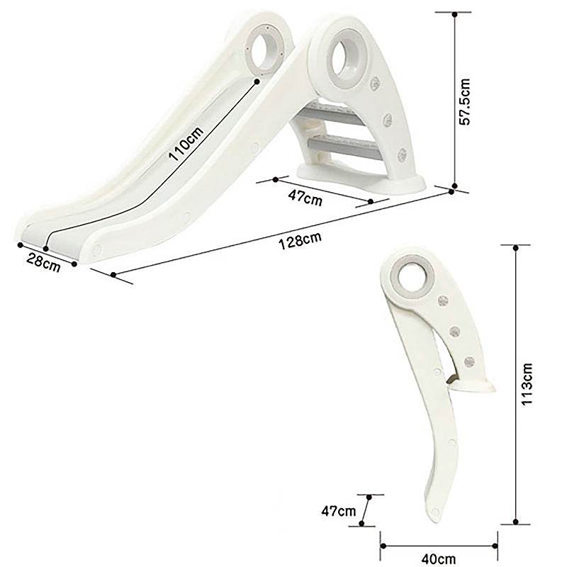 Glijbaan Peuter Inklapbaar wit/grijs voor binnen en buiten met antislip treden en duurzaam kunststof