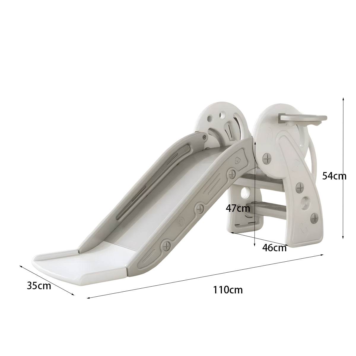 Inklapbare grijze peuter glijbaan Nature van duurzaam kunststof, 110x35x54 cm, veilig voor kinderen 1-4 jaar, indoor en outdoor gebruik