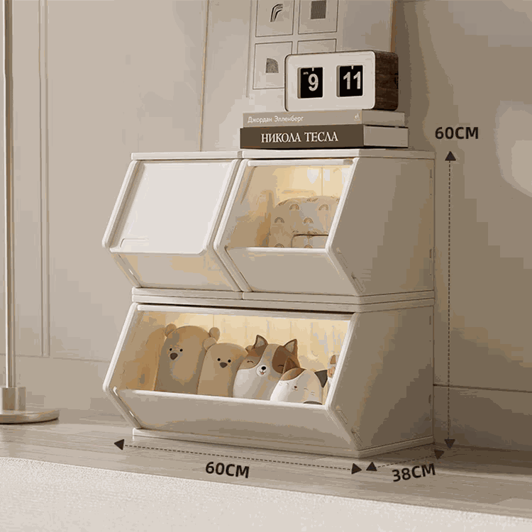 Stapelbare Opberg Combinatie Beige M met 6 duurzame kunststof opslagsystemen voor speelgoed en boeken in kinderkamer