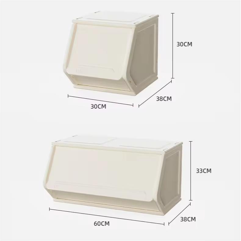 Opberg Combinatie Beige XL duurzame kunststof opbergbakken in beige en wit stapelbaar voor speelgoed en boeken