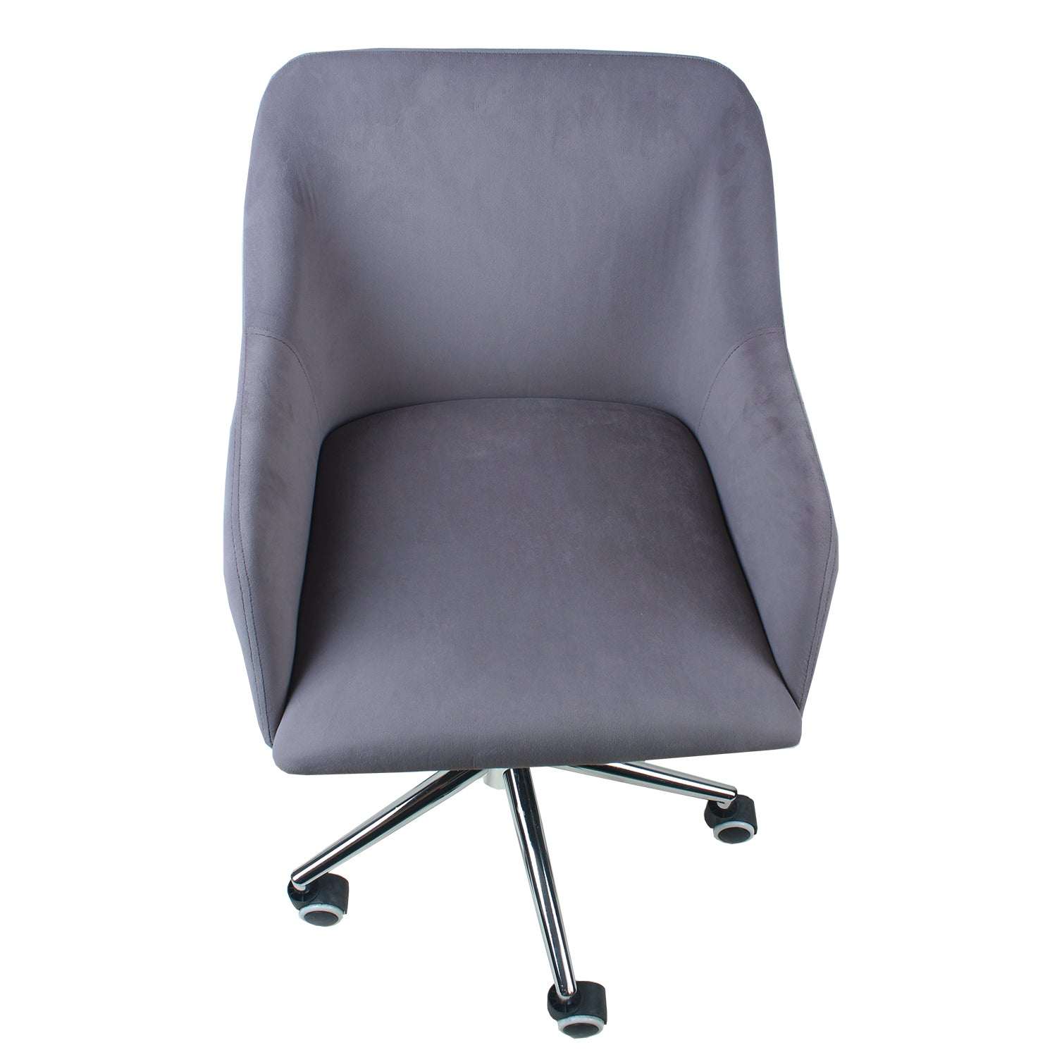 Moderne velvet bureaustoel grijs antraciet met zilverkleurig onderstel en wielen