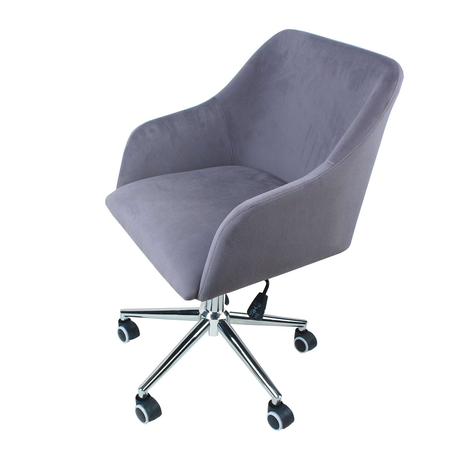 Moderne velvet bureaustoel grijs met zilverkleurig onderstel en verstelbare zithoogte