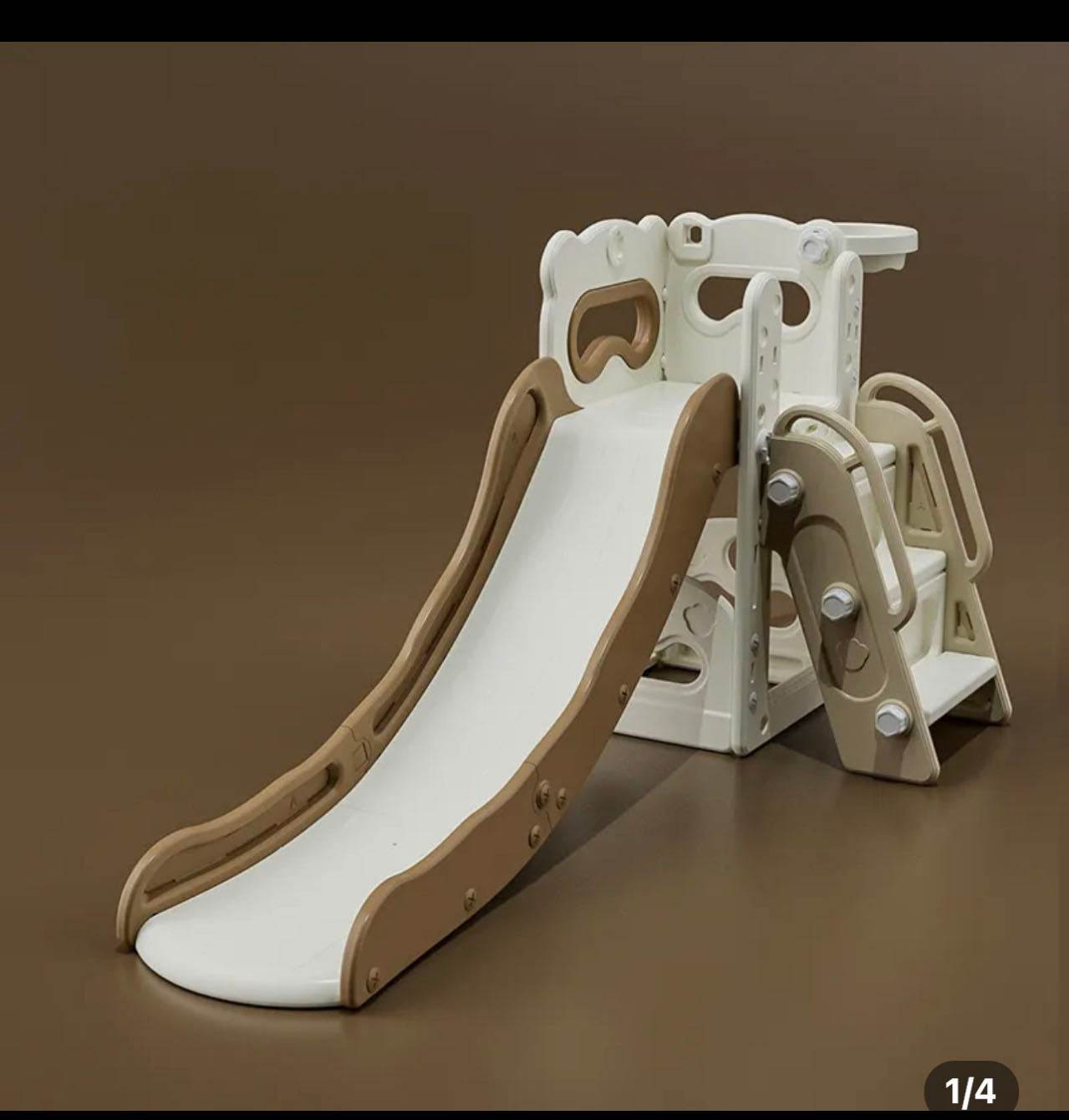 Speeltoestel Toren 3 in 1 crèmekleurig en bruin speelgoed glijbaan voor peuters en kleuters binnen en buiten gebruik