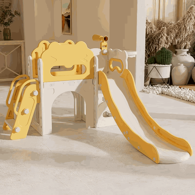 Speeltoestel Luxe Kasteel geel/crème met glijbaan en loopbrug voor binnen en buiten kinderen 3-5 jaar