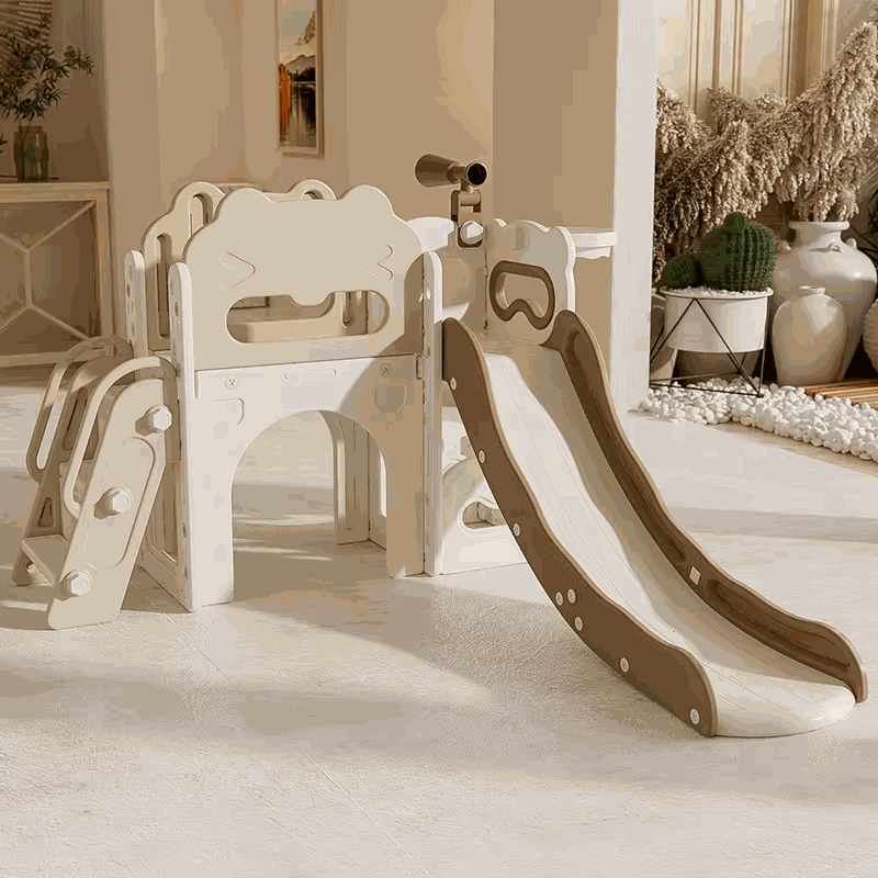 Speeltoestel Luxe Kasteel crème bruin met glijbaan voor binnen en buiten kinderen 3-5 jaar