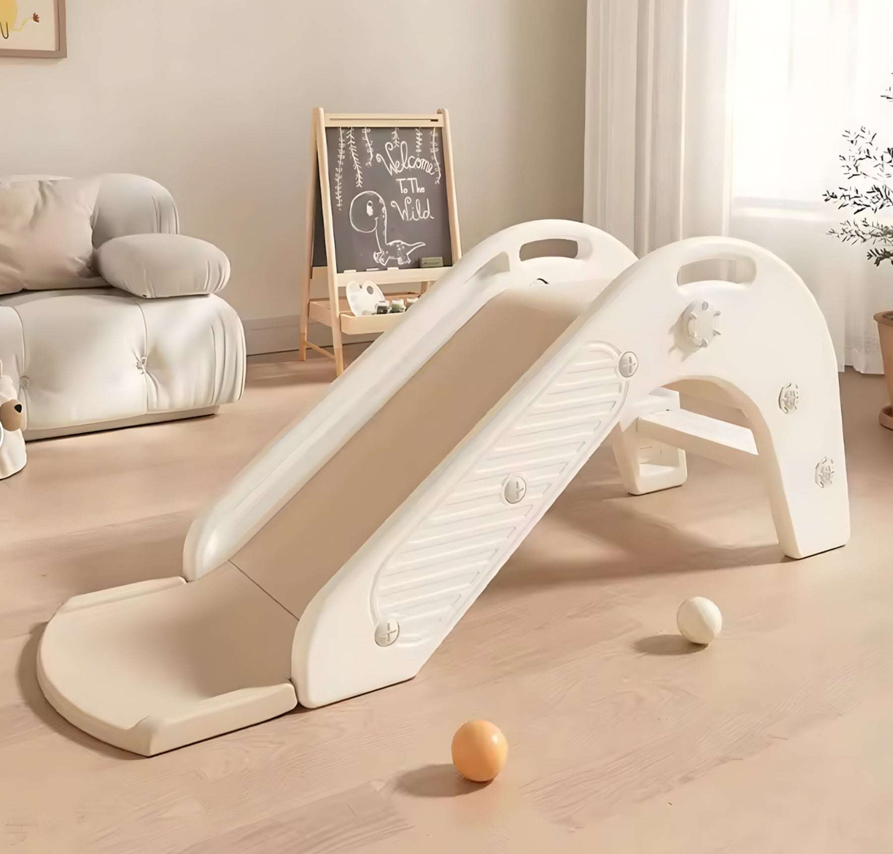 Crème beige Glijbaan Peuter Basic kunststof glijbaan voor binnen en buiten met antislip treden voor kinderen 1-3 jaar