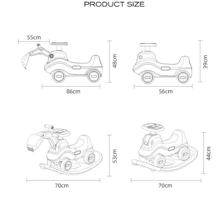 Hobbelfiguur 2 in 1 Graafmachine beige loopwagen en hobbelwagen voor kinderen 1-3 jaar binnen en buiten