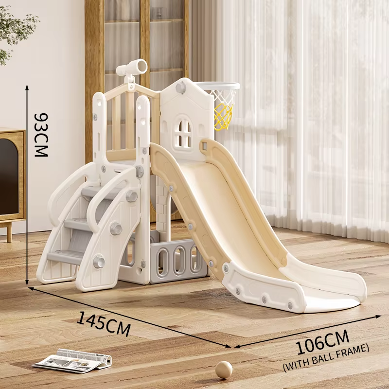 Speeltoestel Toren 3 in 1 Huis Beige/Crème met glijbaan en basket
