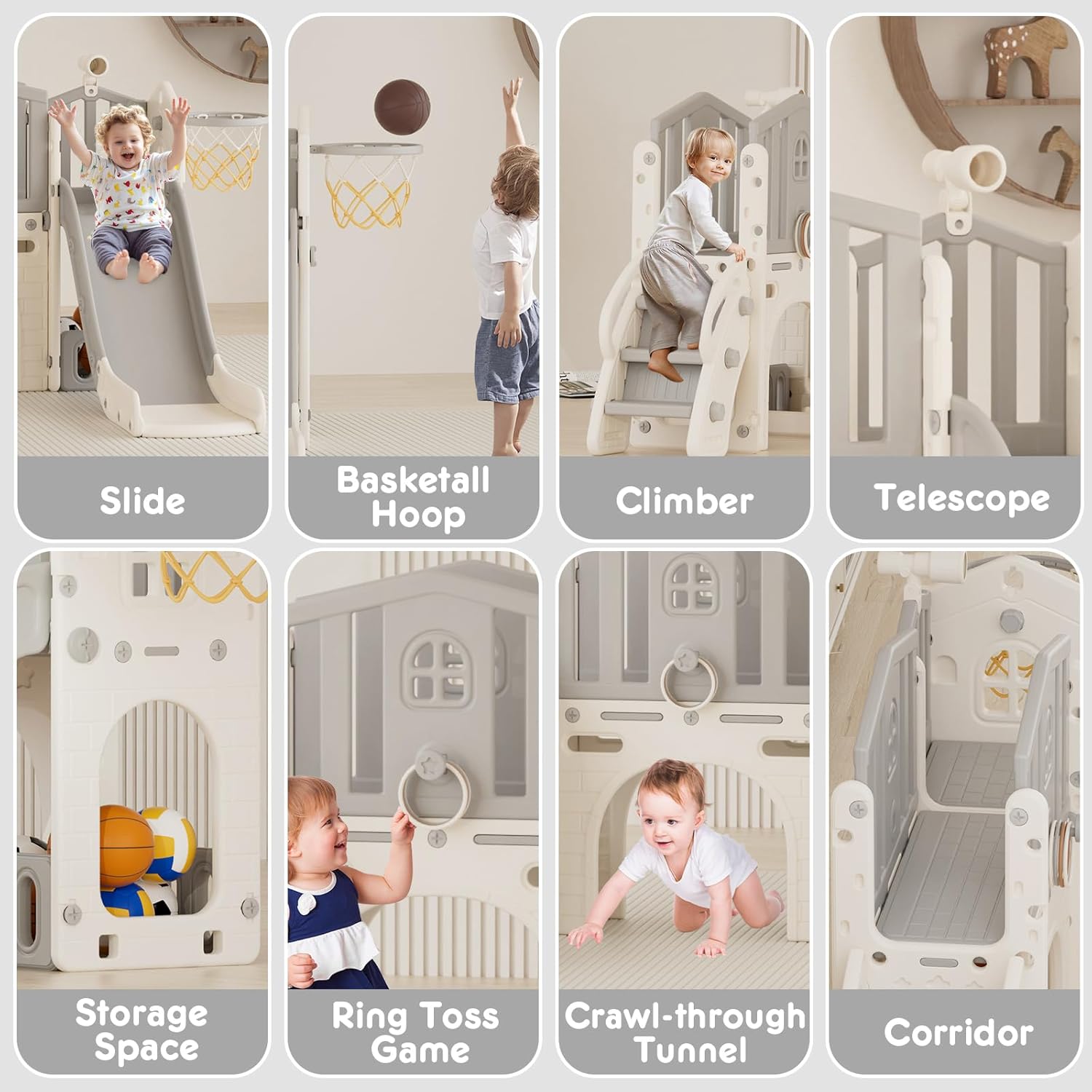 Speeltoestel Toren Luxe Huis Beige/Crème met glijbaan en basket voor binnen en buiten