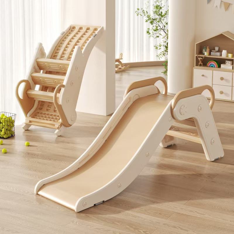 Beige/cream modern toddler slide compact foldable for indoor and outdoor play